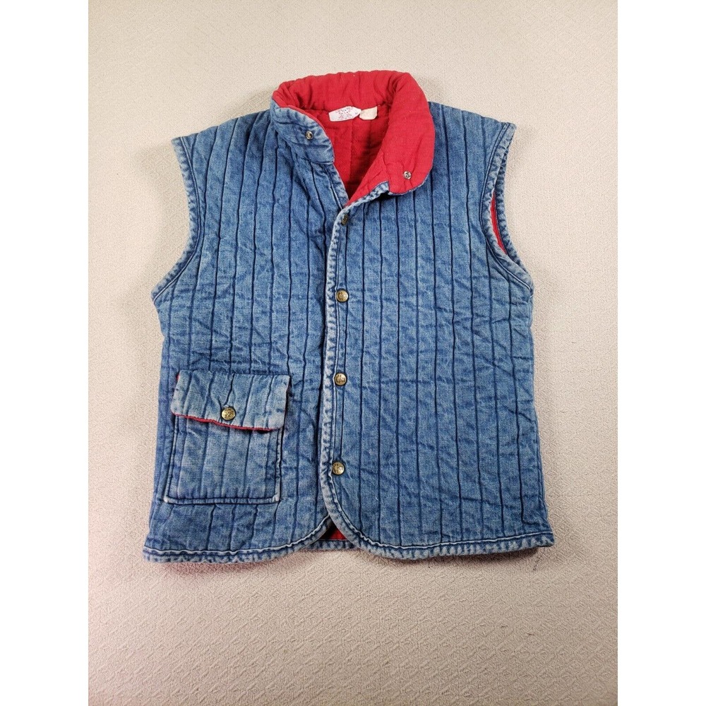 VTG Turtle Bax Vest Womens Medium Blue Sleeveless Mock Neck Button Front Pockets